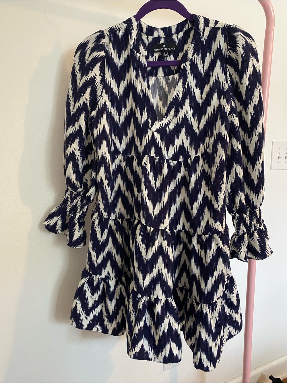 Pomander Place Kenzo Navy and White Ikat Dress